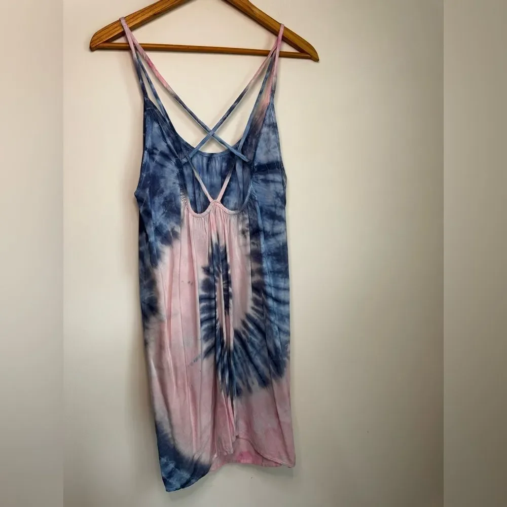 Blue and Pink Tie-dye Swim Coverup Dress One Size